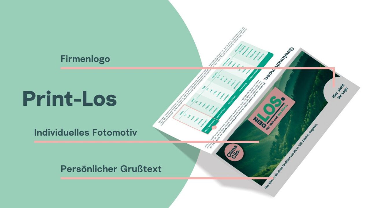 Print-Geschenklos mit Beschreibung für Geschäftskunden Außenansicht