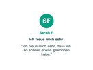 Zitat von Sarah: "Ich freue mich sehr, dass ich so schnell etwas gewonnen habe."